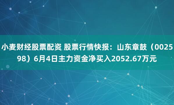 小麦财经股票配资 股票行情快报：山东章鼓（002598）6月4日主力资金净买入2052.67万元